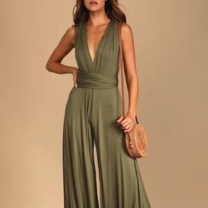 Chic By Trade Olive Green Convertible Wide Leg Jumpsuit